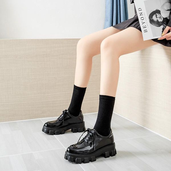 

boots black retro brogues women platform round toe warm leather oxfords heel 6cm casual shoes lace up womens b443