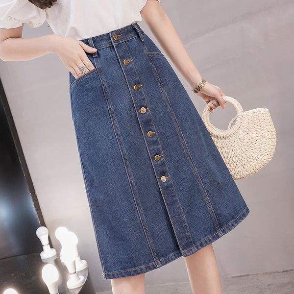 

plus size a line denim women skirt spring summer high waist blue 5891, Black