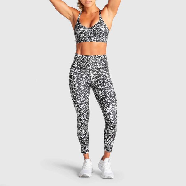 

tracksuits yoga women's summer running leopard print fitness suit, Gray