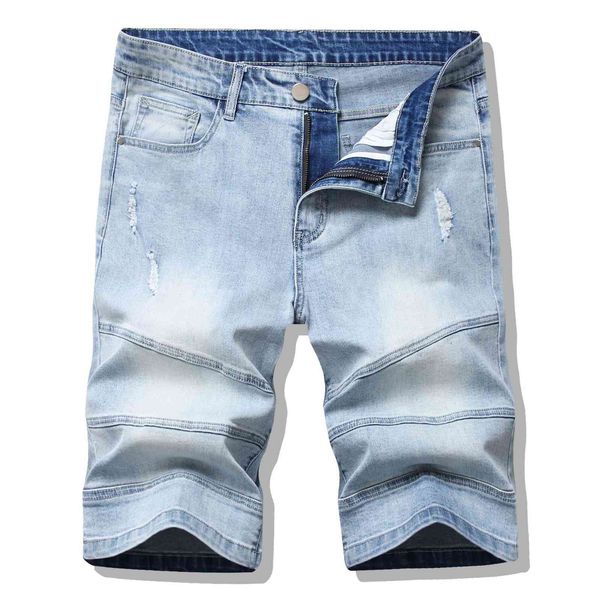 

mens jean high street short denim pants street hole washed fashion casual fashion hip hop washed male pants, Blue