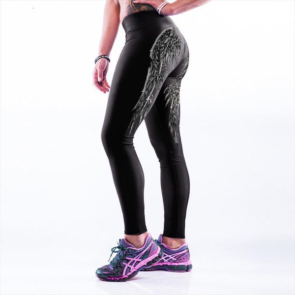 

angel wings fitness workout cheerleader womens legging rooter pants hiphop party elastic fiber trousers, Black