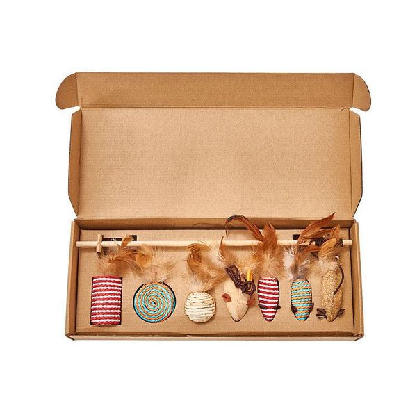 

cat toys 7-pcs/ set interactive toy funny stick pet cats play simulation mouse molar feather supplies gift for