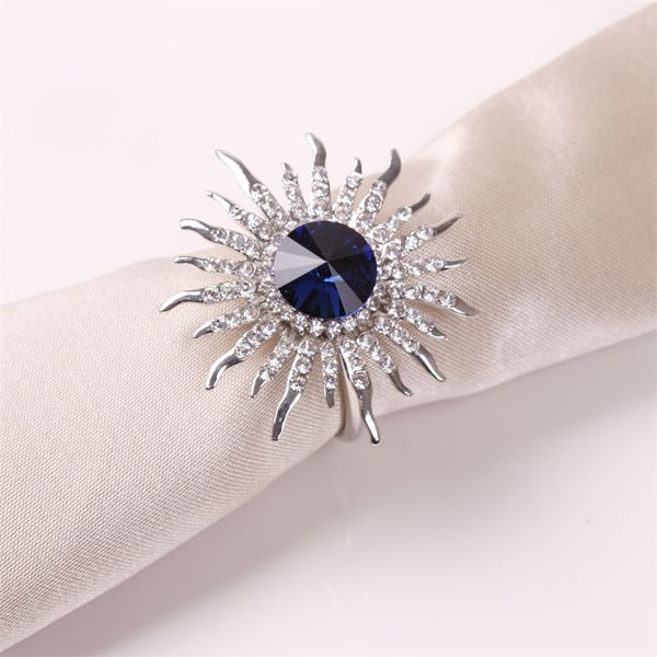 Bling azul titular do anel de guardanapo diamante
