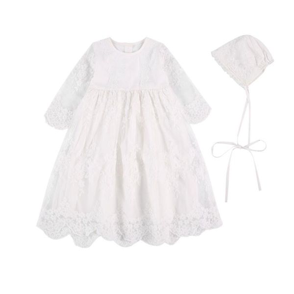 

girl's dresses 2pcs baby dress long sleeve outfit baptism white embroidered lace gown with bonnet cap toddler clothes girls, Red;yellow