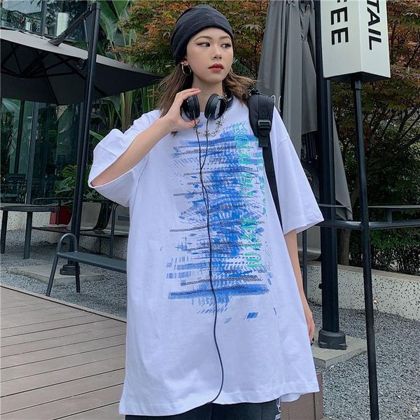 

women's t-shirt harajuku bf women tees casual loose medium length oversize tshirt short sleeve o-neck female summer green t shirt, White