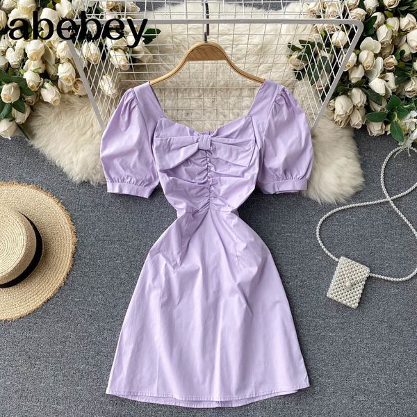 

women dress french retro square collar puff sleeve a line es summer korean streetwear short 210512, Black;gray