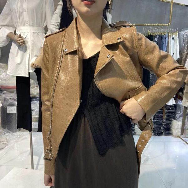 

women's leather & faux 2021 spring autumn women jacket motorcycle pu coats female turn-down collar slim biker coat x656, Black