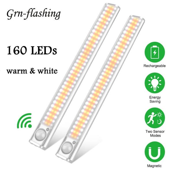

cabinet light 3 colors 40cm 160 led closet lights pir motion sensor night lamp kitchen bedroom lighting usb rechargeable under