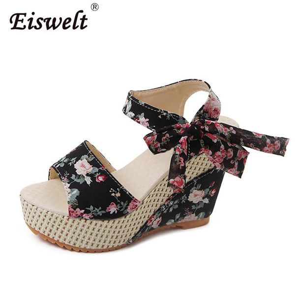 

summer ladies shoes women sandals open toe fish head casual platform high heels wedge female, Black