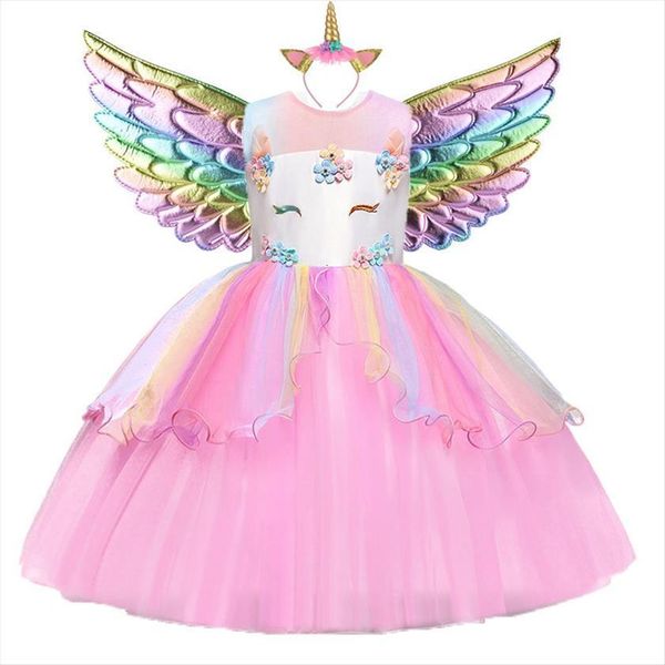 

girls fantasy unicorn princess girl dress kidss birthday wedding party for children pretty costumes halloween clothes 4 10y, Red;yellow