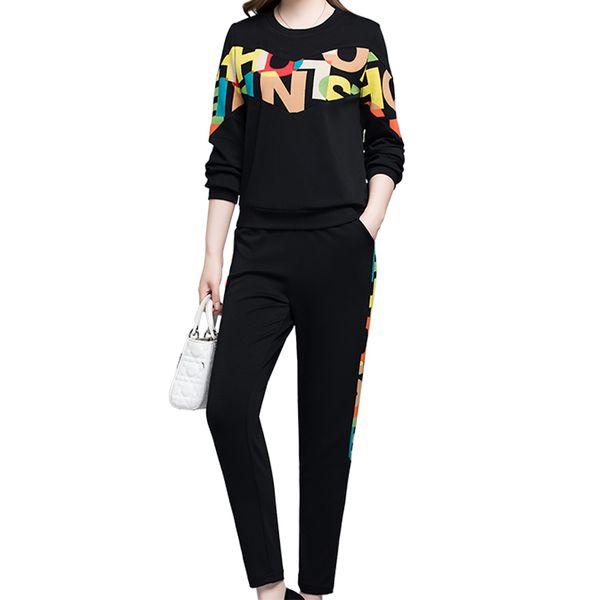 Abito casual moda primavera donna versione coreana taglie forti pantaloni larghi pantaloni piedi abbigliamento sportivo set due pezzi abiti da club per donna X0428