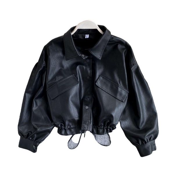 

women's leather & faux vintage coat women 2021 loose black pu jacket female single breasted punk short overcoat mujer oversized