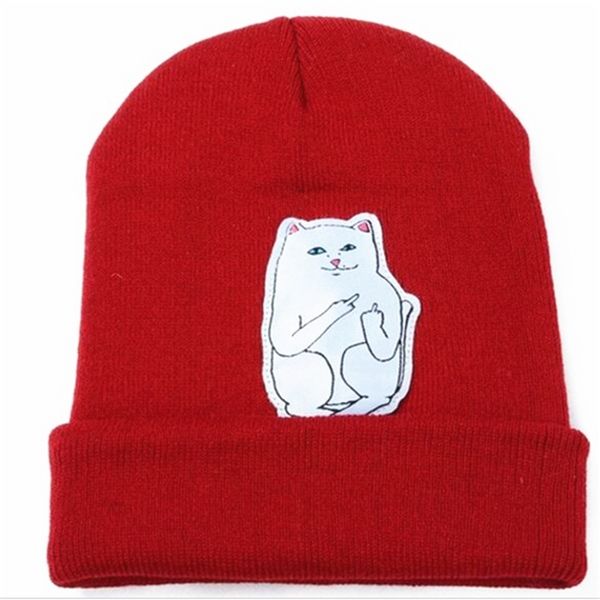 

New autumn cat vertical middle finger Street wool men's knitting cold cap women's winter beanies, Blue;gray