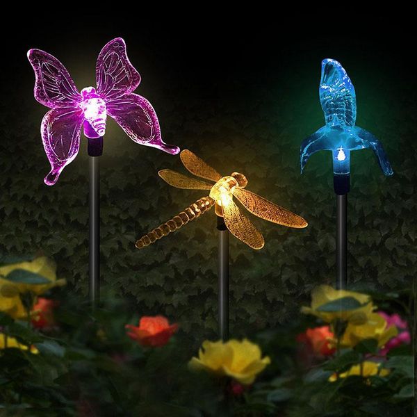 

butterfly birds dragonfly insect stainless lamp rgb color changeable solar led lights for lawn garden yard patio decoration lamps