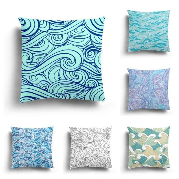 

cushion/decorative pillow ocean wave printing plush pillowcase home decoration sofa cushion cover japanese pattern can be customized 60x60