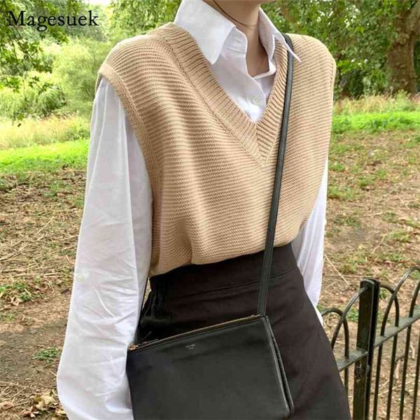 

spring autumn loose sweater women's vest knitted v-neck joker womens s winter outerwear plus size 10974 210922, White;black