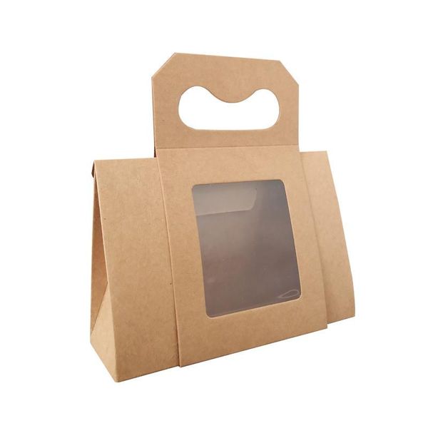 

gift wrap 5/10/20pcs portable packaging bags creative handle white paperboard kraft paper tranparent mini window muffin packing box