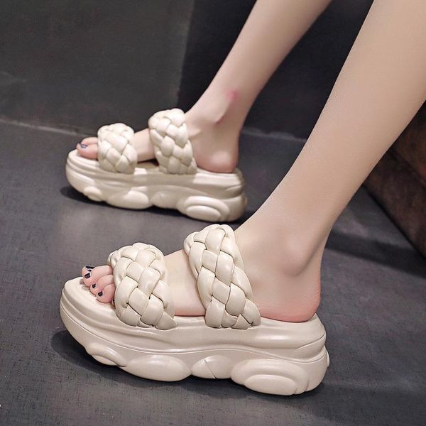 

house slippers platform female shoes luxury slides increased internal women heels 2021 flat designer high pu plush fashion, Black