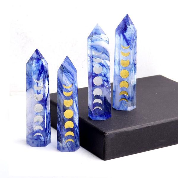 

decorative objects & figurines 1pc 8-9cm artificial quartz blue smelting point moon phase change symbol carving wand crystal stone healing h