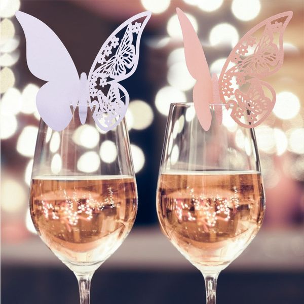 

50 pcs butterfly name cards party decoration gold silver pink white shiny seat place card wine glass cup paper for wedding 1222120