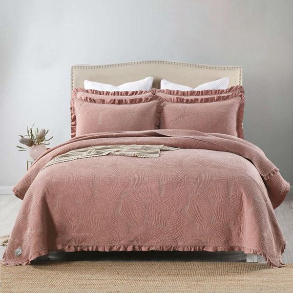 

comforters & sets pink cotton bedspreads quilt set 3-piece sand washed quilts embroidered bed cover 2 shams king queen coverlet summer blank