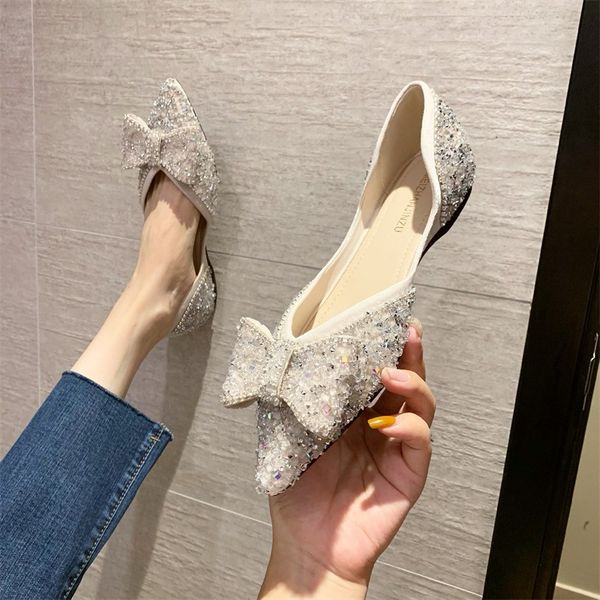 

autumn comfortable soft sole hollow rhinestone single shoes women's pointed flat bottom shallow mouth thick heel scoop shoes, Black