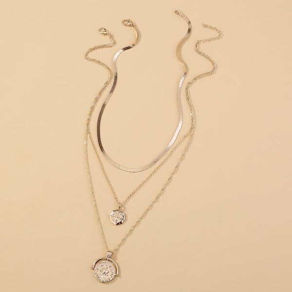 

chains bohemian gold necklace ladies multilayer fashion flat snake chain pendant portrait jewelry gift, Silver