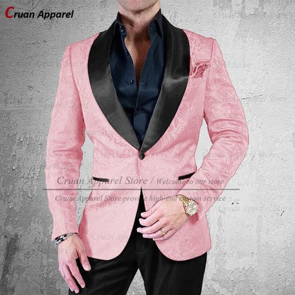 

men's suits & blazers latest luxury jacquard suit men for wedding custom slim fit fashion man groom tuxedo set formal pink blazer with, White;black