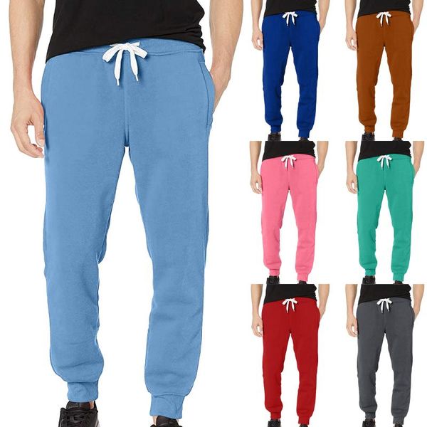 

men's pants elastic trousers comfortable running sports drawstring jogger waist casual thickened pantalones hombre, Black