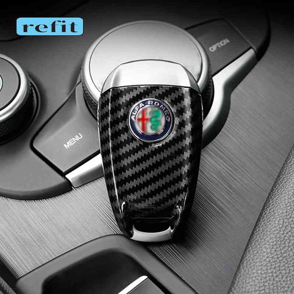 

carbon fiber shell 3d keychain for giulia stelvio car key protector cover