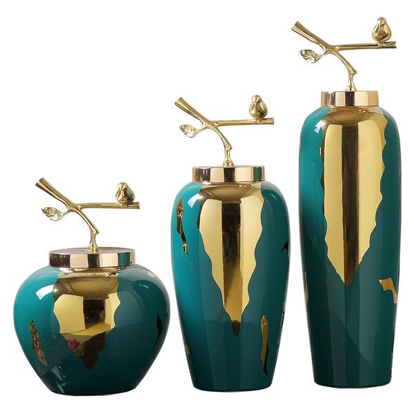 

modern luxury flower vase with lid living room table decoration creative ceramic gilt home accessories vases