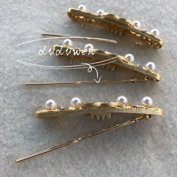 

6x1.5cm party gift c lady fashion metal hair clips classic rhineston mixed pearls design hairpins collection accessories vip paper card, Golden;silver