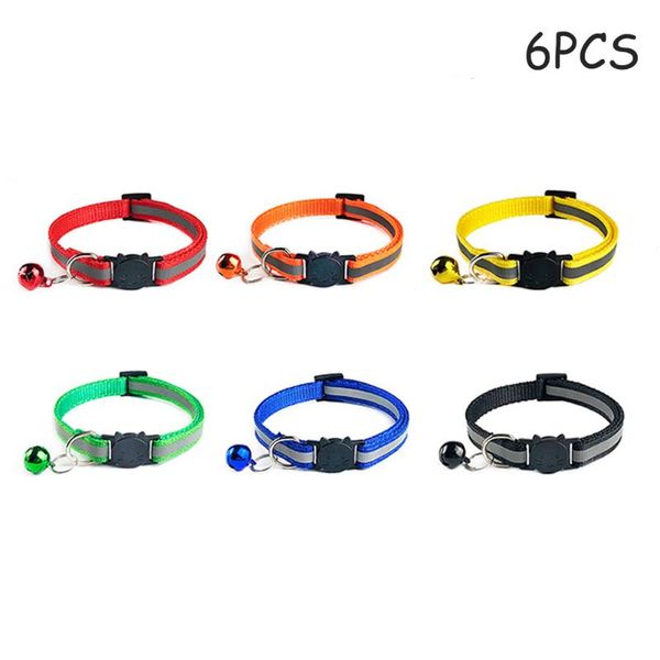 

cat collars & leads 6pcs adjustable pet supplies anti lost reflective breakaway collar dogs nylon safety buckles super soft kittens neck str