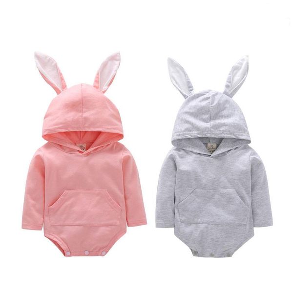 

arrivals 0-24m born infant baby boy girl easter bodysuit long sleeve solid color ear hooded tail jumpsuit playsuit jumpsuits, Blue