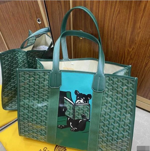 

cross brand designer luxury 2020 bag graffiti bulldog print shopping bag green handbags iconic handles body shoulder bags totes bag clut