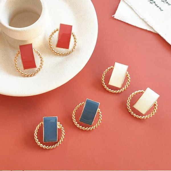 

dangle & chandelier ins geometric hollow stud earrings korean version of dripping drop without pierced ear clips enamel glaze pendientes, Silver
