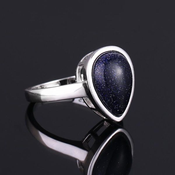 

cluster rings vintage s925 sterling silver jewelry water drop blue sandstone for women fine anniversary gift wholesale, Golden;silver