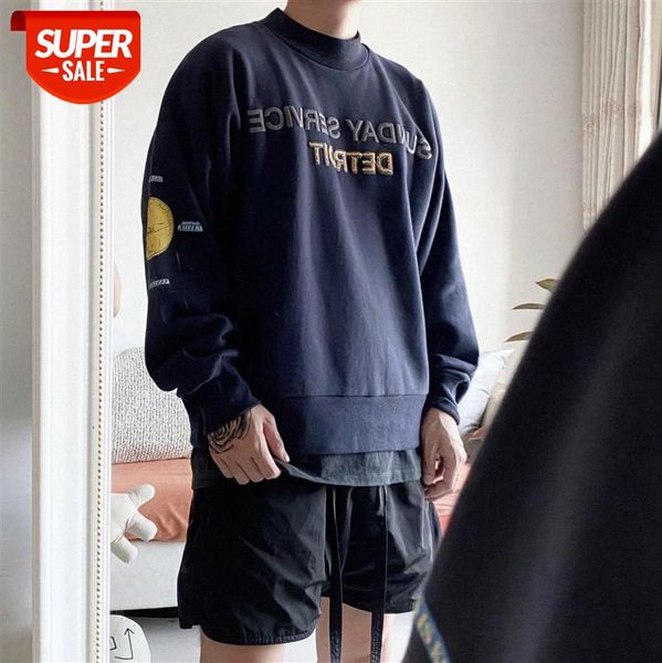 

detroit micro turtleneck sweater street loose hip-hop letters printed plus velvet round neck men #0x8d, Black