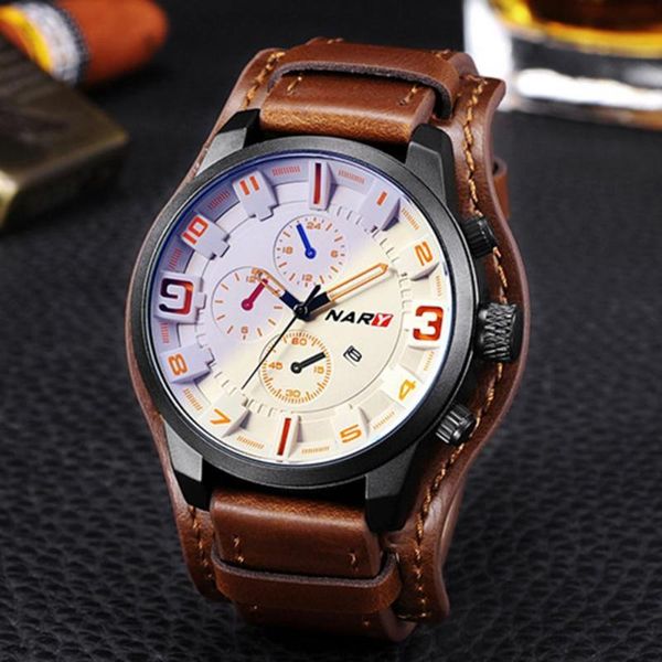 

men faux leather band life waterproof luxury watches male clocks date sport clock strap quartz business watch gift wristwatches, Slivery;brown