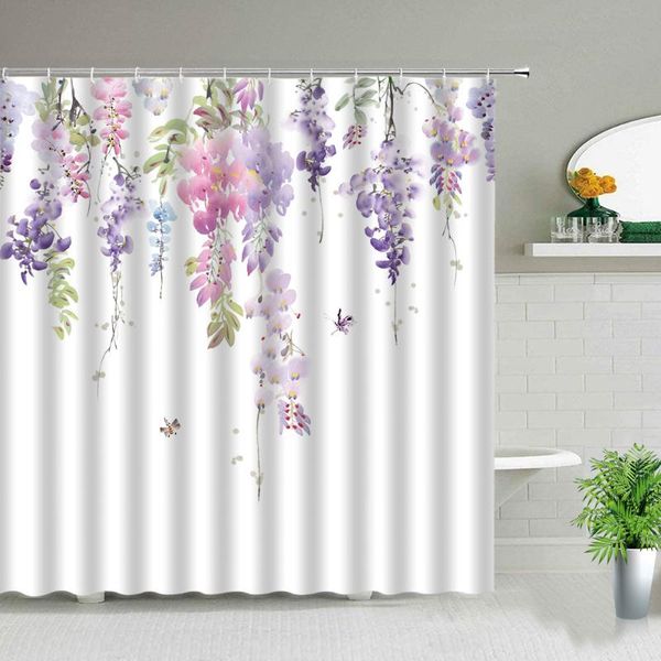 

shower curtains green tropical leaf bird rose flower plant landscape print pattern curtain bathroom with hook