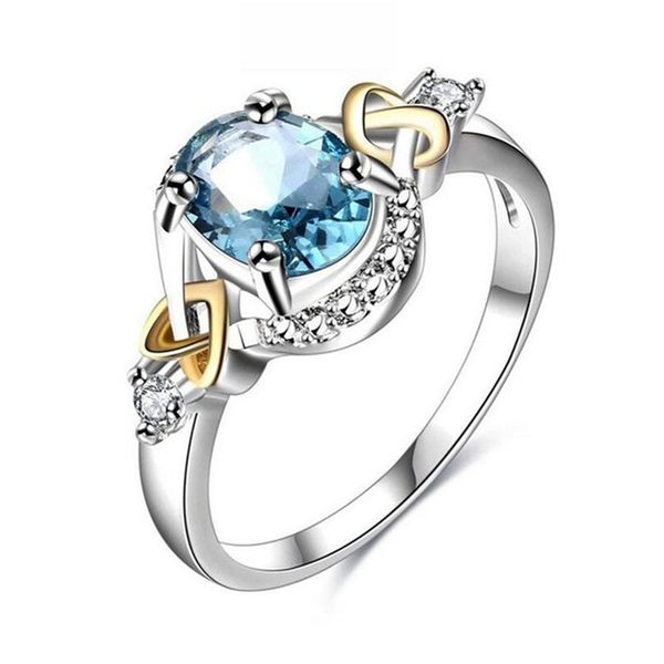 

wedding rings korean trendy simple crystal blue zircon stone silver color for women band jewelry promise engagement, Slivery;golden