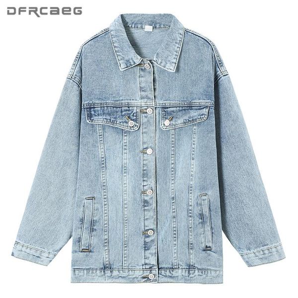 

women's jackets light blue bf vintage denim jean women 2021 autumn long sleeve loose oversized coat jeans retro ladies outwear, Black;brown