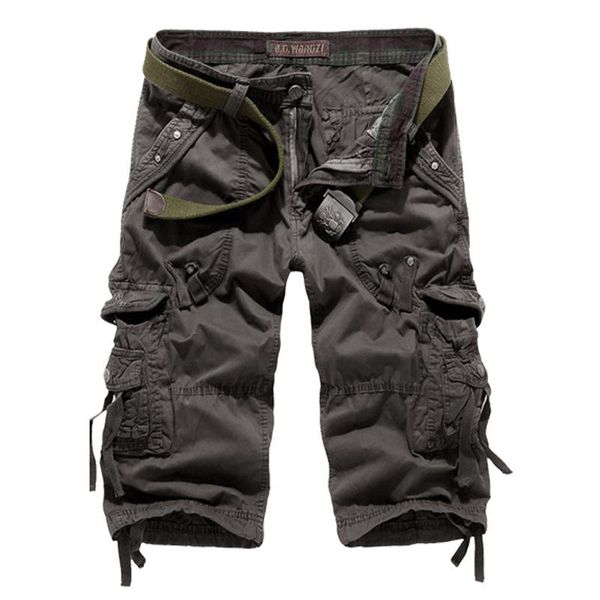 

men's shorts summer cargo men casual workout military multi-pocket calf-length short pants ( belt is not included ), White;black