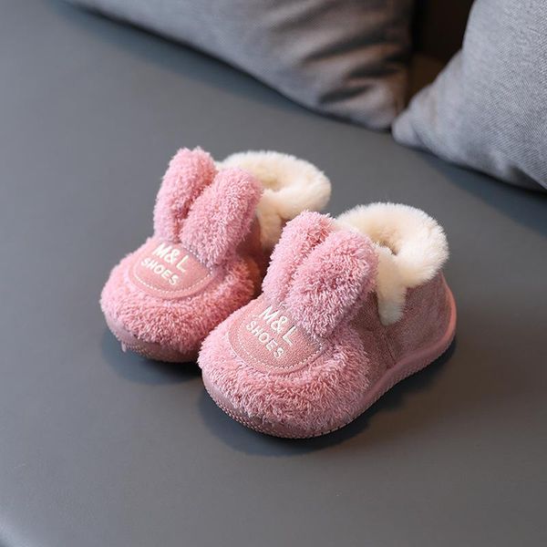 

slipper baby girl cotton slippers autumn warm children toddler boys soft snow shoes ankle capped ears indoor, Black;grey