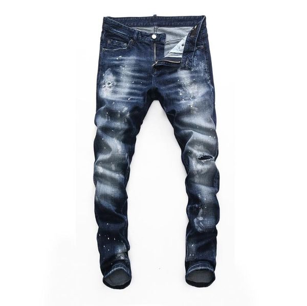

men's jeans brand european style mens slim elastic men straight denim trousers zipper patchwork blue hole for 8241
