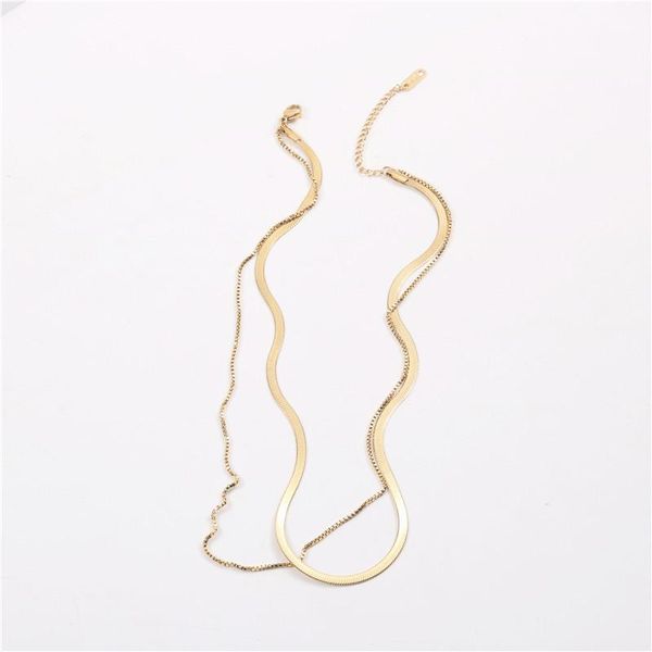 

chains veelff high polish 18k plating real gold titanium steel necklace double snake bone chain choker for women, Silver