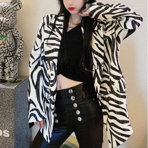 

women's suits & blazers retro letter zebra print fashion temperament trend shoulder pad versatile loose long sleeve suit co, White;black