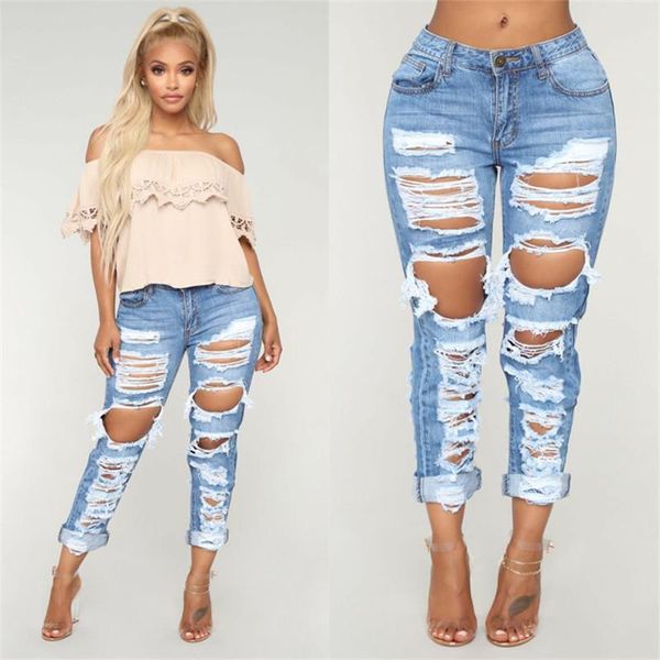 

fashion denim casual trendy womens jeans boyfriend loose long pants zipper fly spring summer clothing s 2xl, Blue