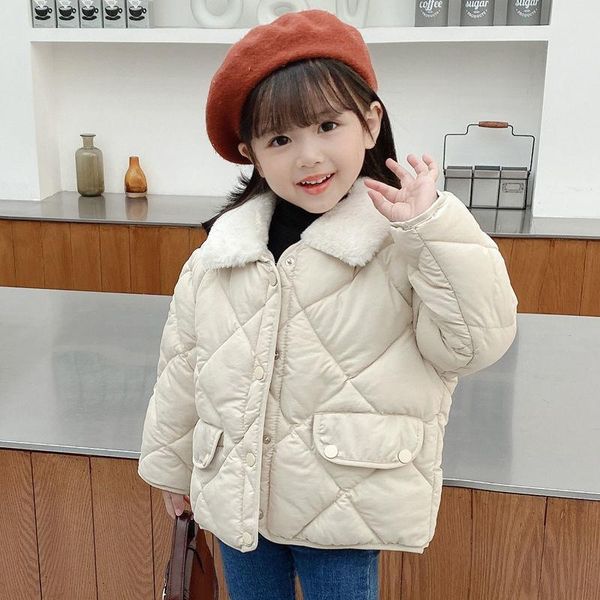 

jackets autumn and winter children 's leisure loose down cotton clothes baby girls boy diamond lattice warm wool collar coat, Blue;gray