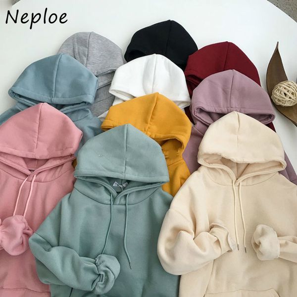 

neploe drawstring women autumn new female korean hongkong style fluffing thickened loose fashion hoodies 82168 210423, Black